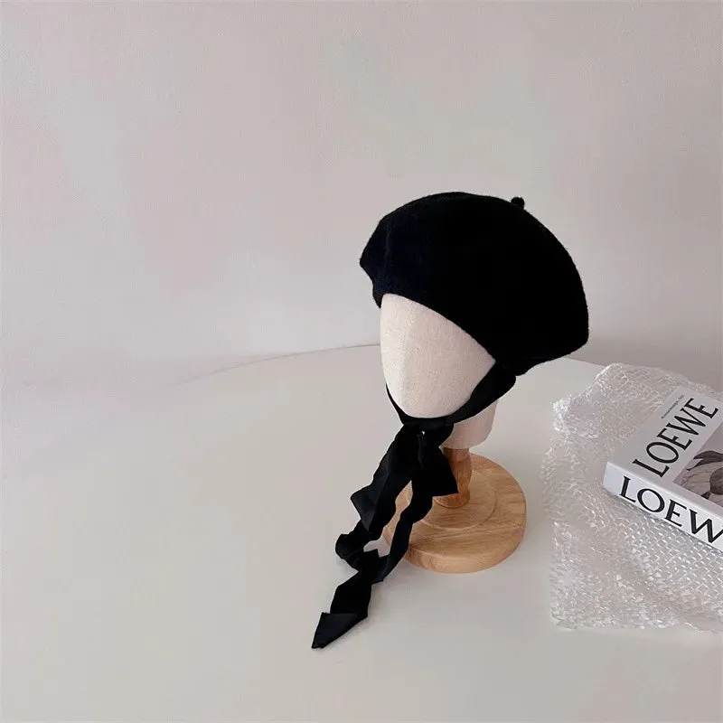 Kids Woolen Lace Up Beret Hat