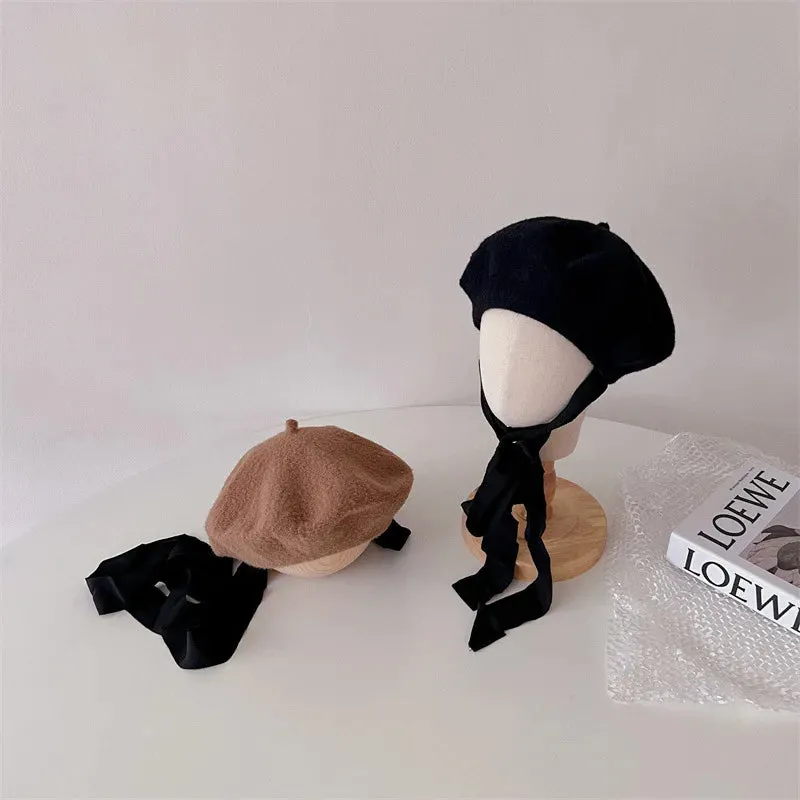 Kids Woolen Lace Up Beret Hat