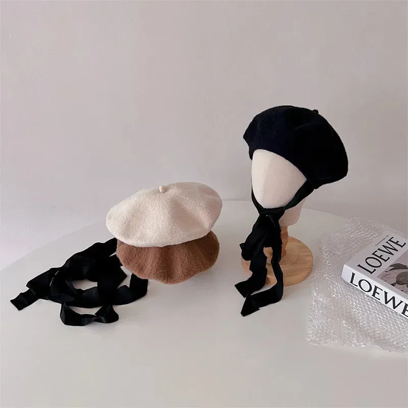 Kids Woolen Lace Up Beret Hat