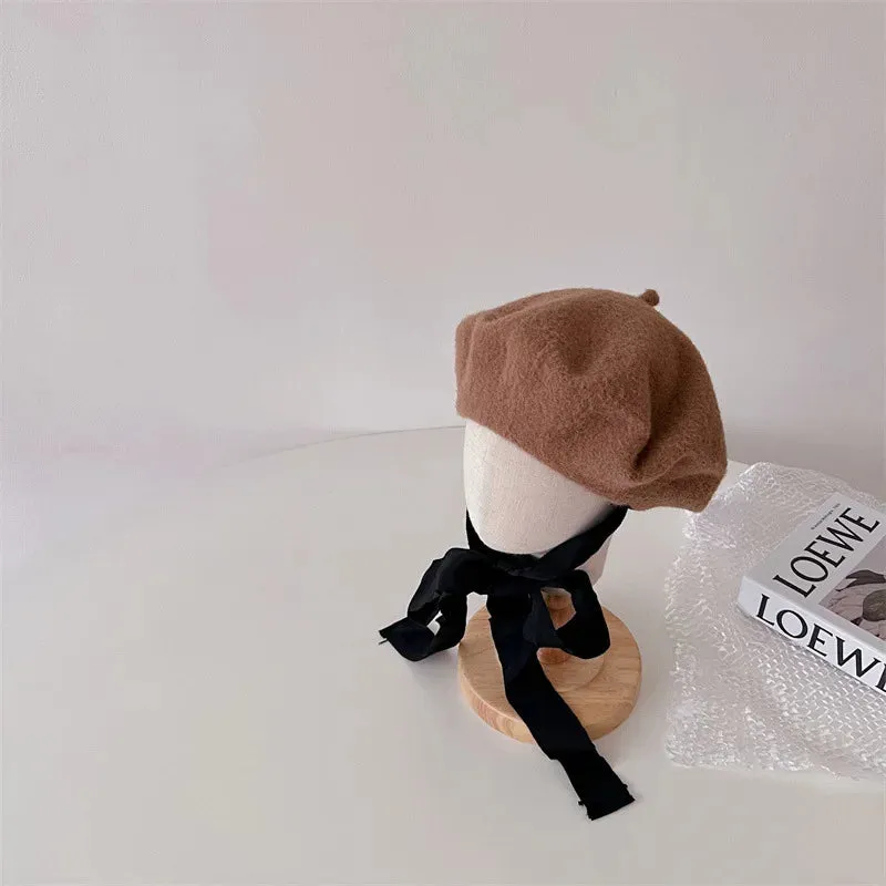 Kids Woolen Lace Up Beret Hat