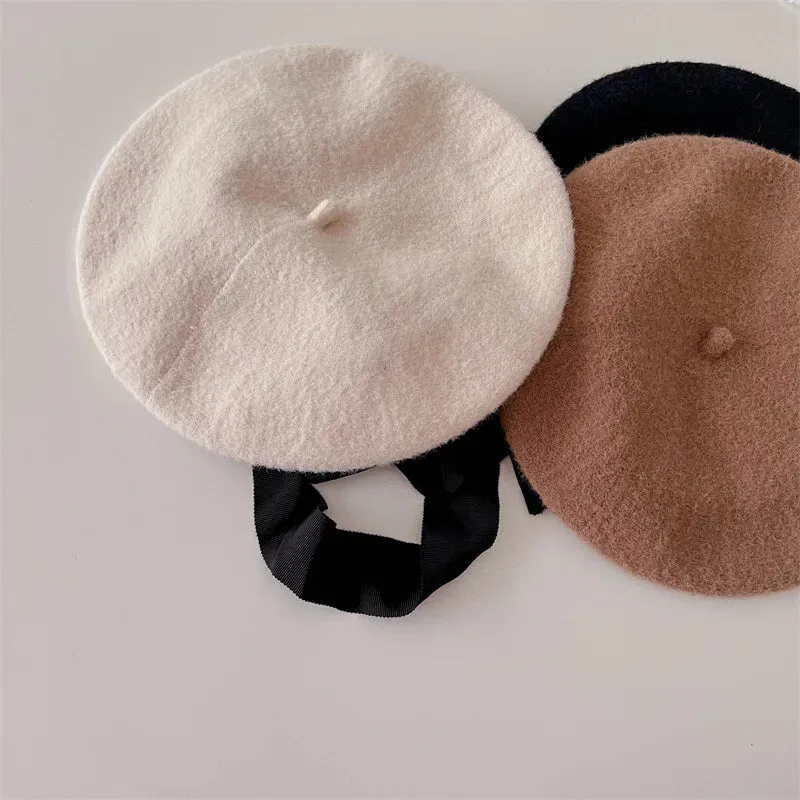 Kids Woolen Lace Up Beret Hat