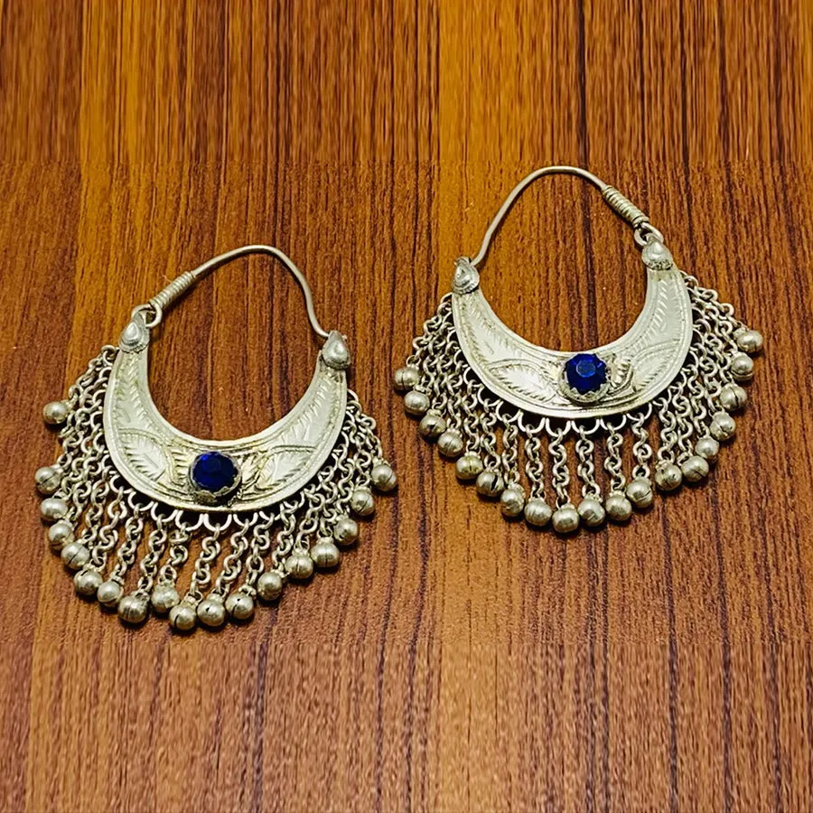 Kuchi Vintage Silver Earrings With Long Bells