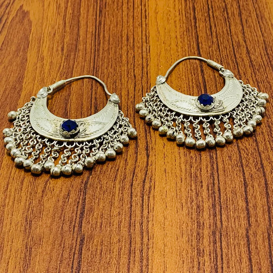 Kuchi Vintage Silver Earrings With Long Bells