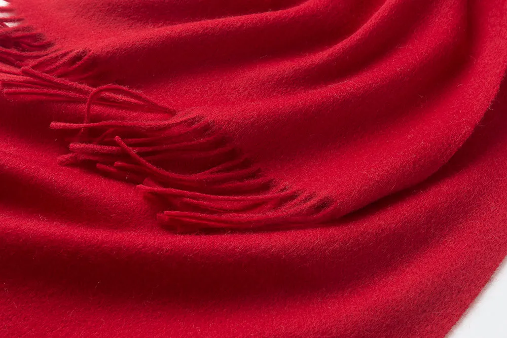 Lambswool Scarf Woven Plain Red