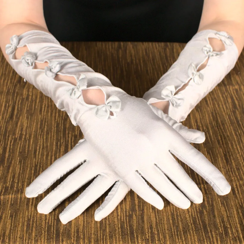 Light Gray Bow Cut Out Gloves