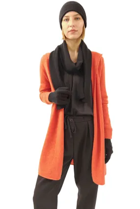 Long Cashmere Hooded Cardigan in Burnt orange