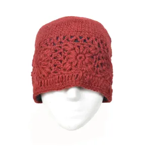 Maroon woolen crocheted beanie hat- CM-HAT100MRN