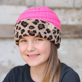 MB-45KID-New Candy Pink Leopard Kid Messy Bun