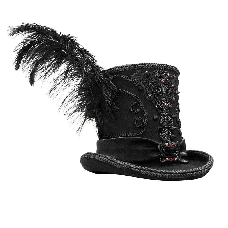 Men's Gothic Feather Rhinestone Hats With Rivets