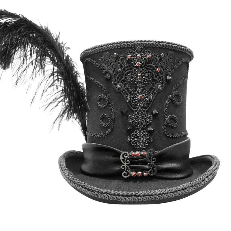 Men's Gothic Feather Rhinestone Hats With Rivets