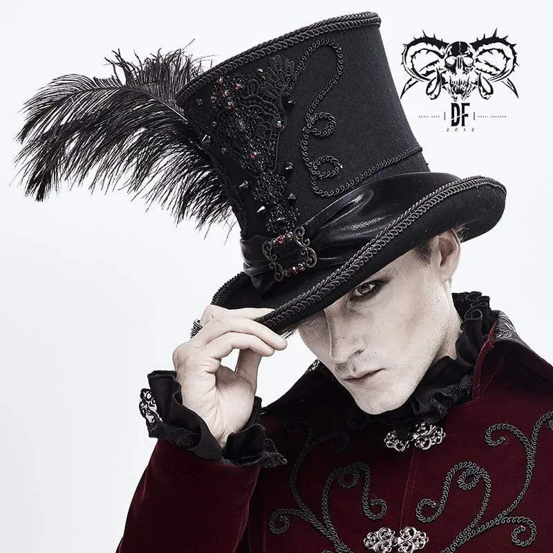 Men's Gothic Feather Rhinestone Hats With Rivets