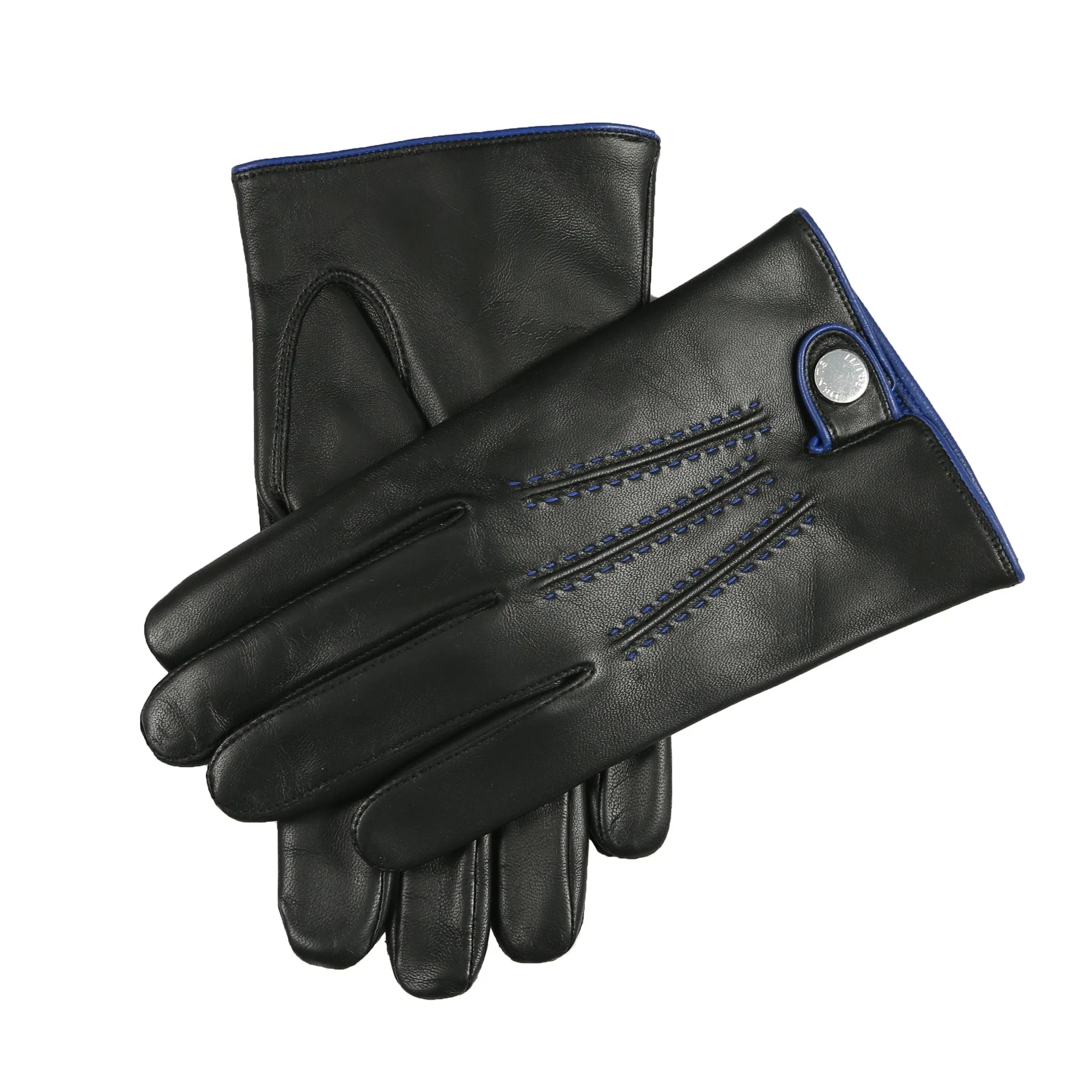 Men’s Three-Point Cashmere-Lined Leather Gloves with Colour Contrast Details