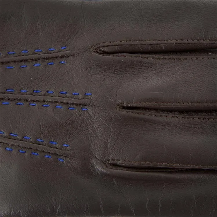 Men’s Three-Point Cashmere-Lined Leather Gloves with Colour Contrast Details