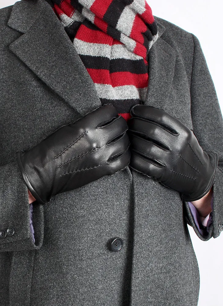 Men's Three-Point Lined Leather Gloves