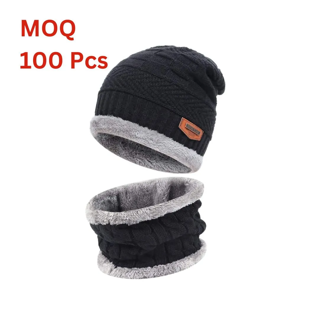 Men's Woolen Cap with Neck Warmer | Cap & Warmer for Men & Women | Beanie Cap (Multicolor) MOQ 100 Pcs