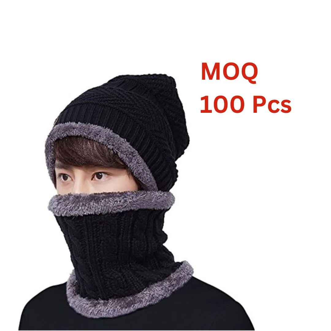 Men's Woolen Cap with Neck Warmer | Cap & Warmer for Men & Women | Beanie Cap (Multicolor) MOQ 100 Pcs