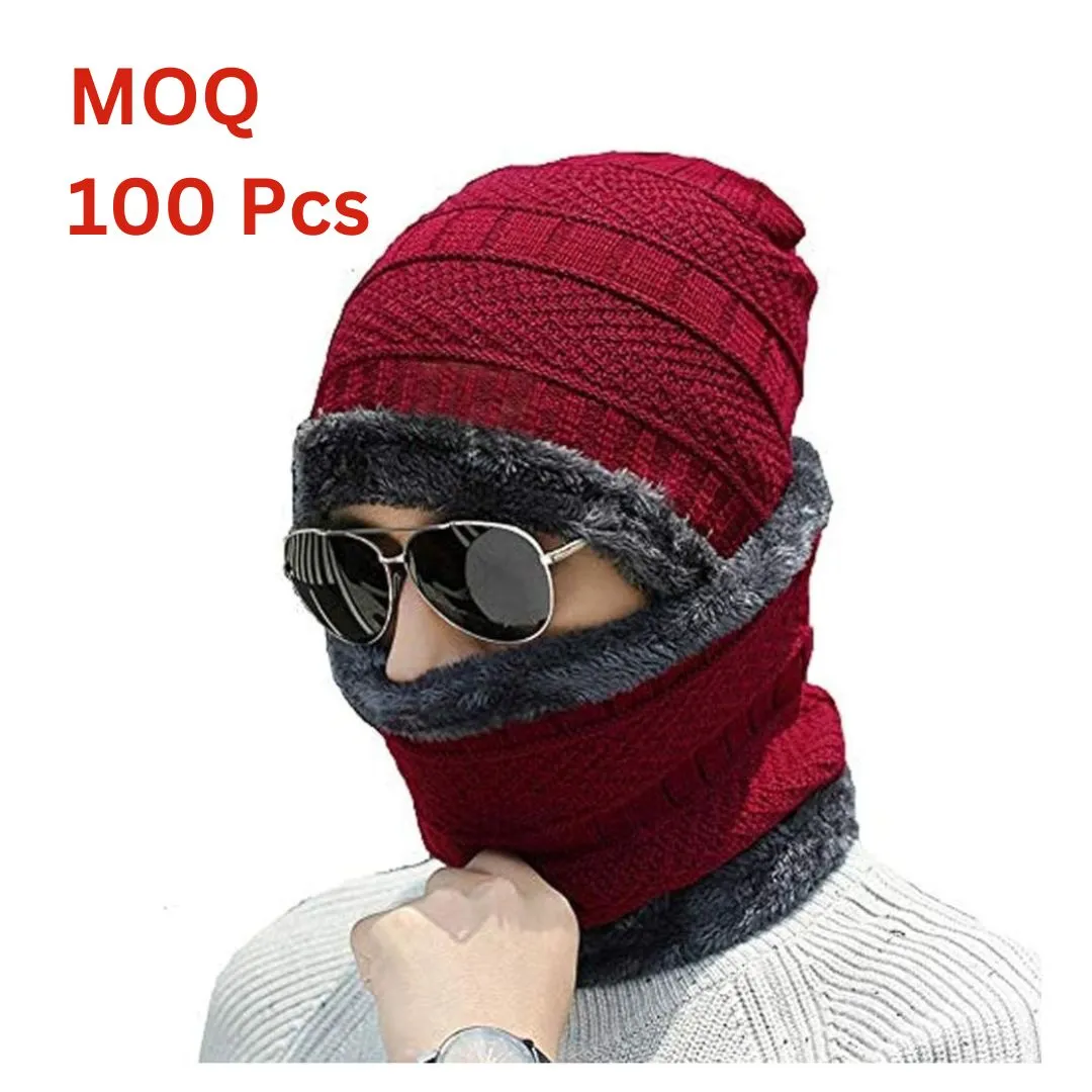 Men's Woolen Cap with Neck Warmer | Cap & Warmer for Men & Women | Beanie Cap (Multicolor) MOQ 100 Pcs