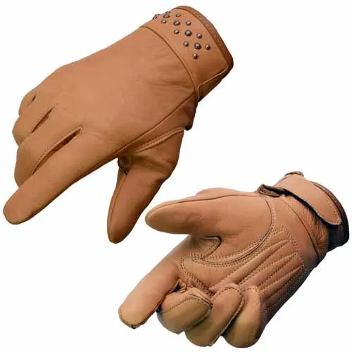 Milwaukee Leather MG7760 Women's Saddle Leather Gel Palm Lightweight Motorcycle Hand Gloves W/ Stylish ‘Wrist Detailing’