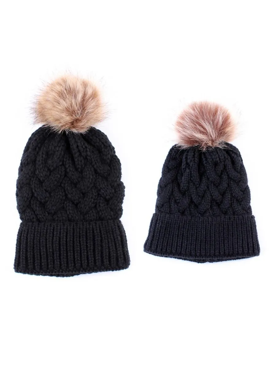 Mommy and Me 2-PACK Pompon Knitted Crochet Hat