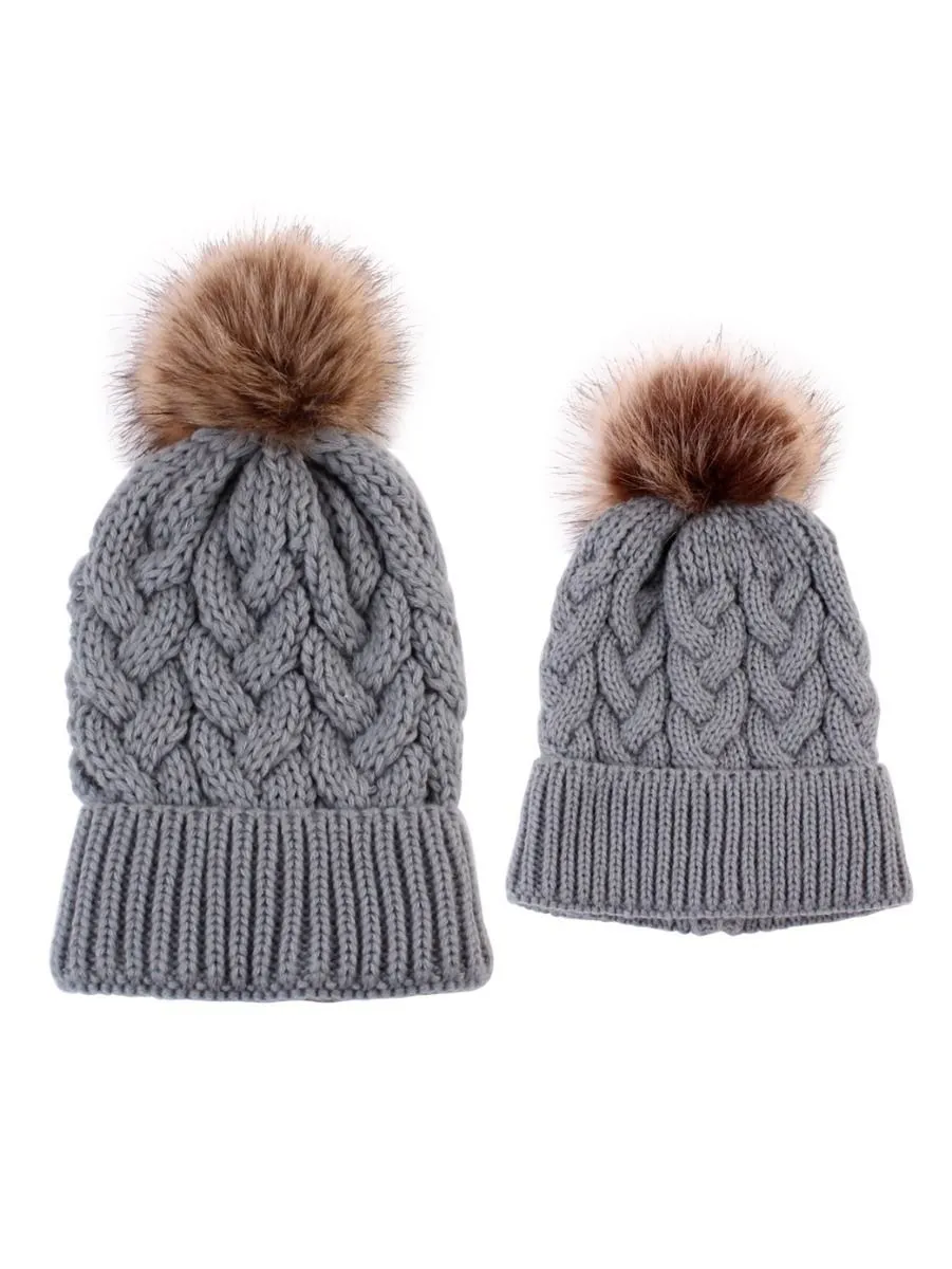 Mommy and Me 2-PACK Pompon Knitted Crochet Hat