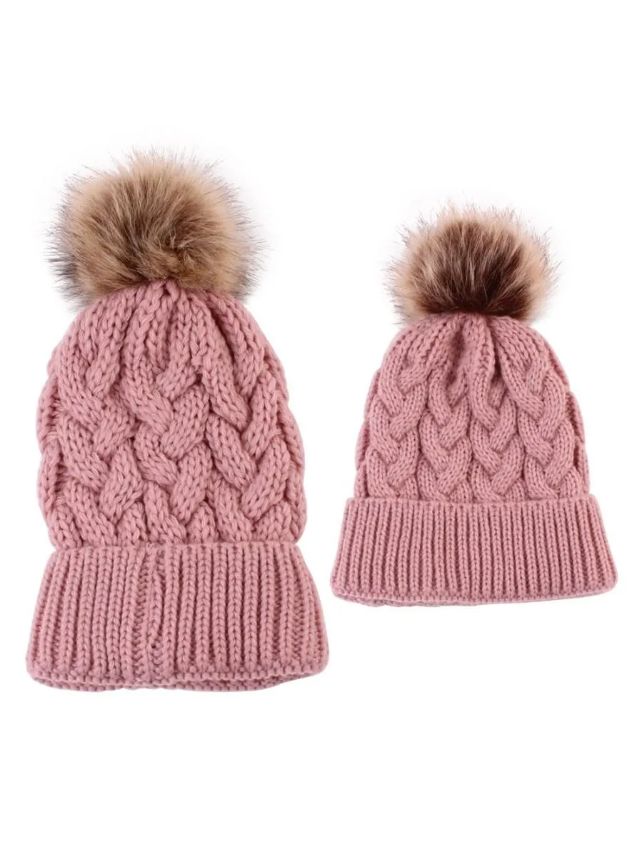 Mommy and Me 2-PACK Pompon Knitted Crochet Hat