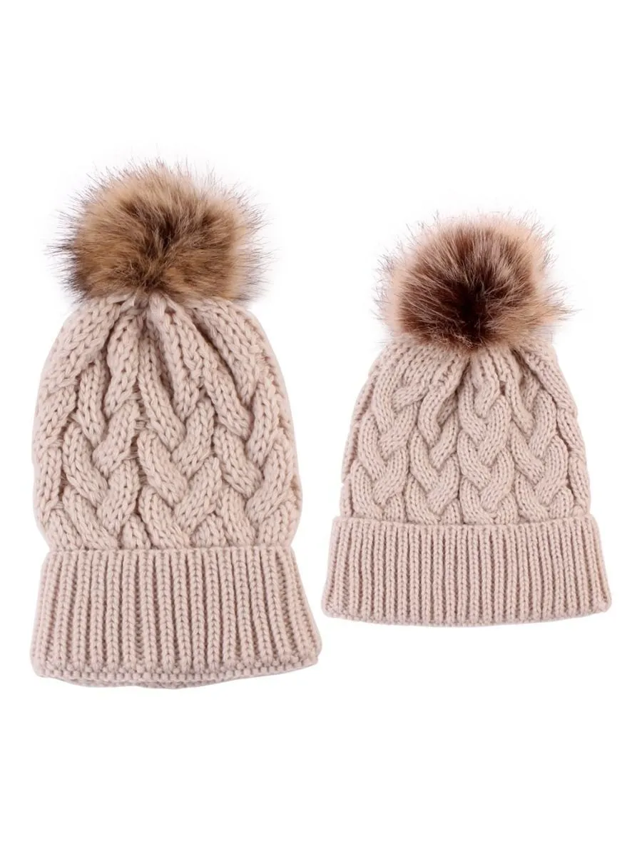 Mommy and Me 2-PACK Pompon Knitted Crochet Hat