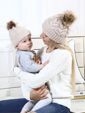 Mommy and Me 2-PACK Pompon Knitted Crochet Hat