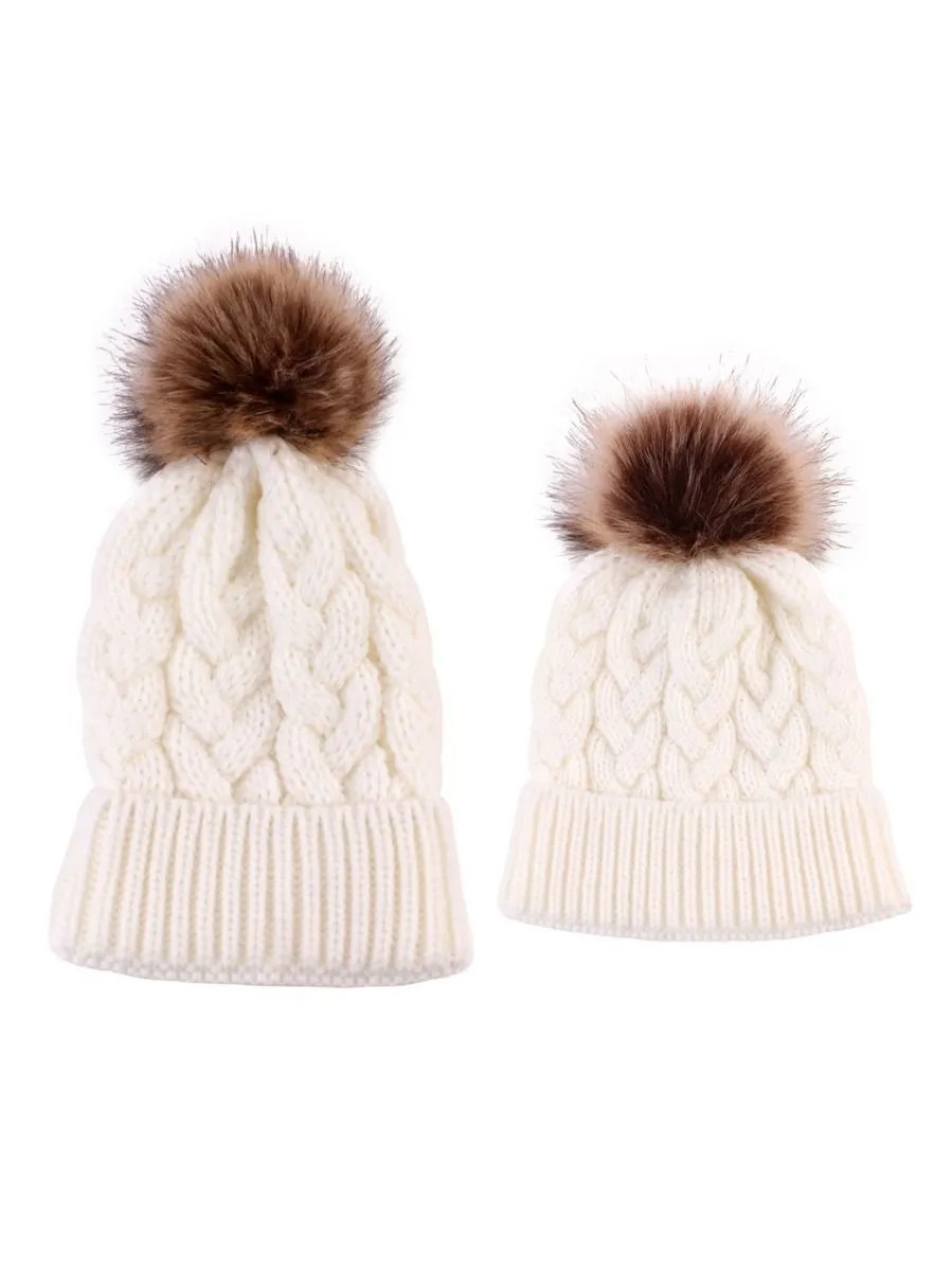 Mommy and Me 2-PACK Pompon Knitted Crochet Hat