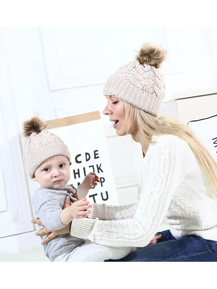 Mommy and Me 2-PACK Pompon Knitted Crochet Hat