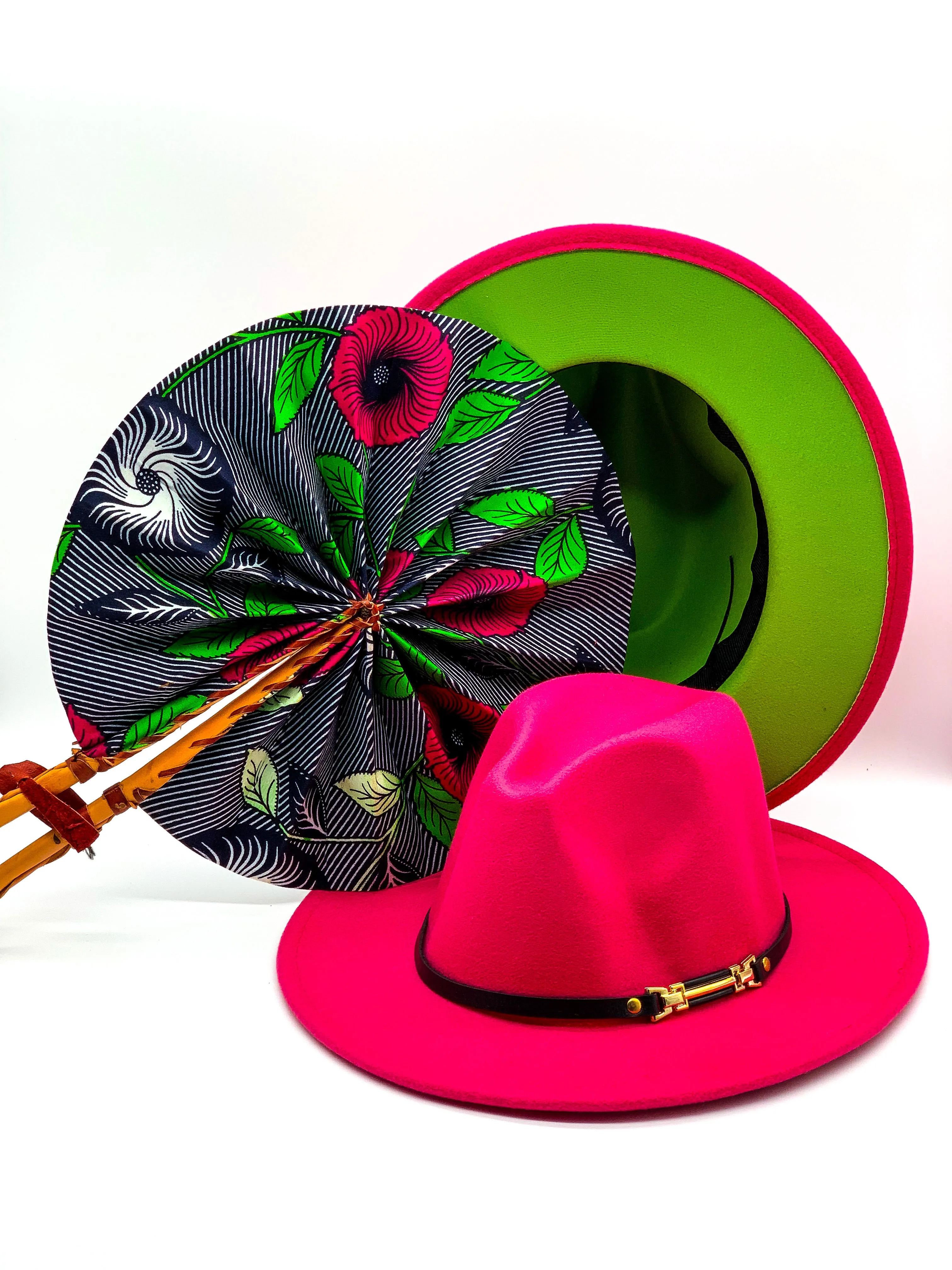 Pink/ Green Fedora Hats