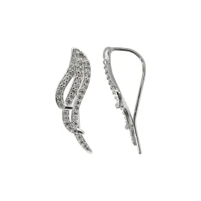 Rhodium Plated Wing Climber Earrings