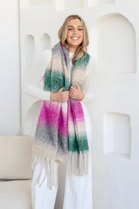 Rosie Snuggly Scarf - Hot Pink/ Emerald / Latte