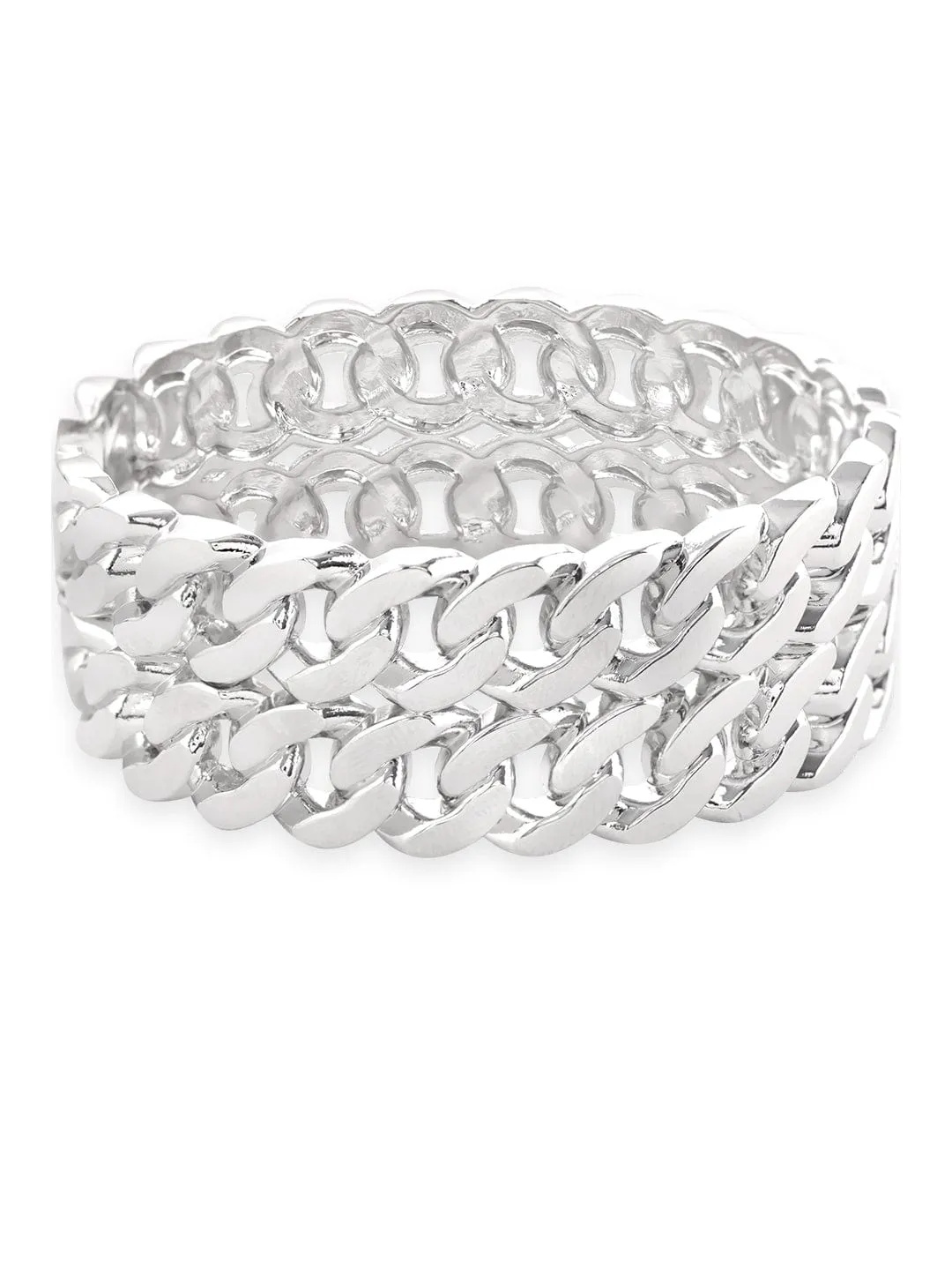 Rubans Voguish Rhodium Plated Cuban Link Pattern Statement Bracelet