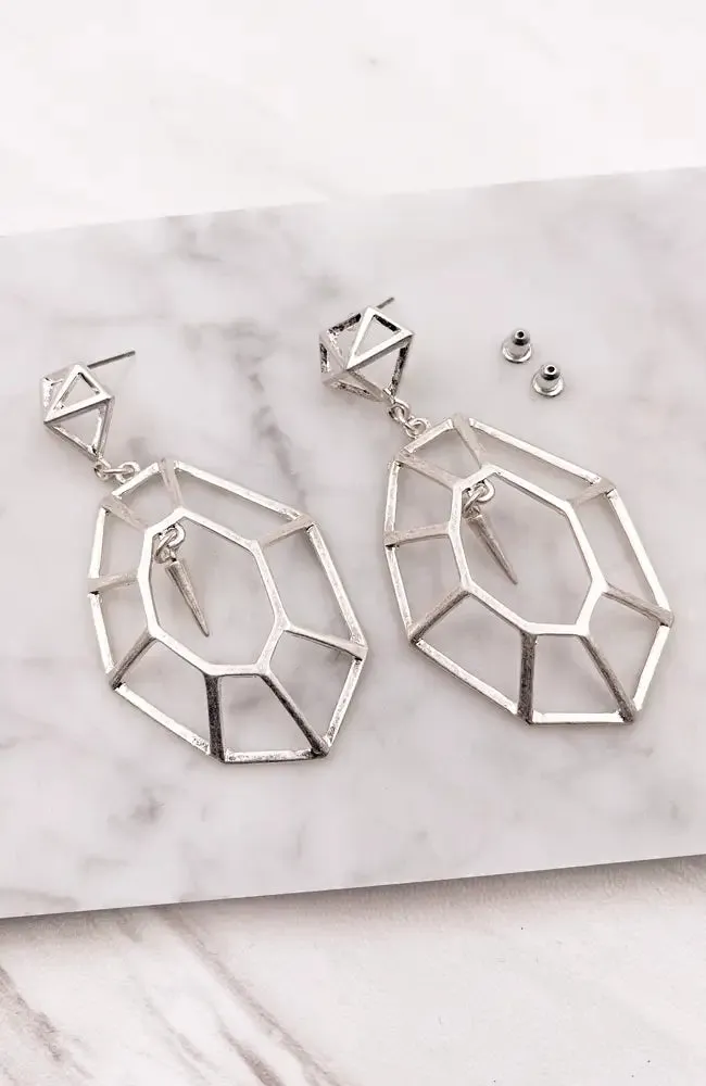 SILVER CAGE DANGLING EARRINGS