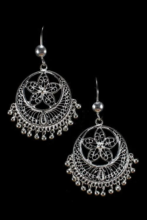 Silver Linings "Classy" Silver Filigree Handmade Chandbali Earrings