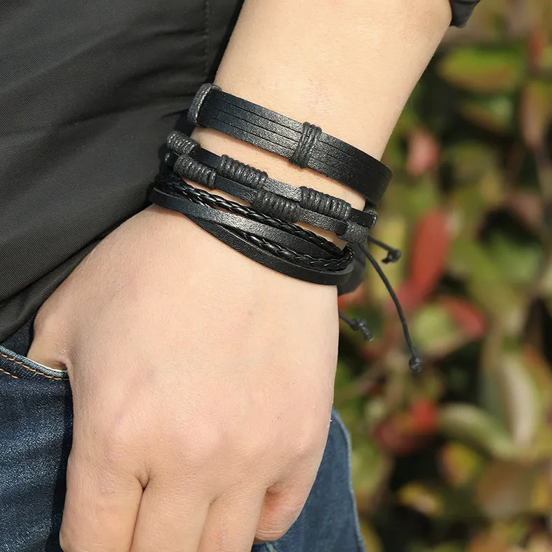 Simple Braided Black Leather Bracelet