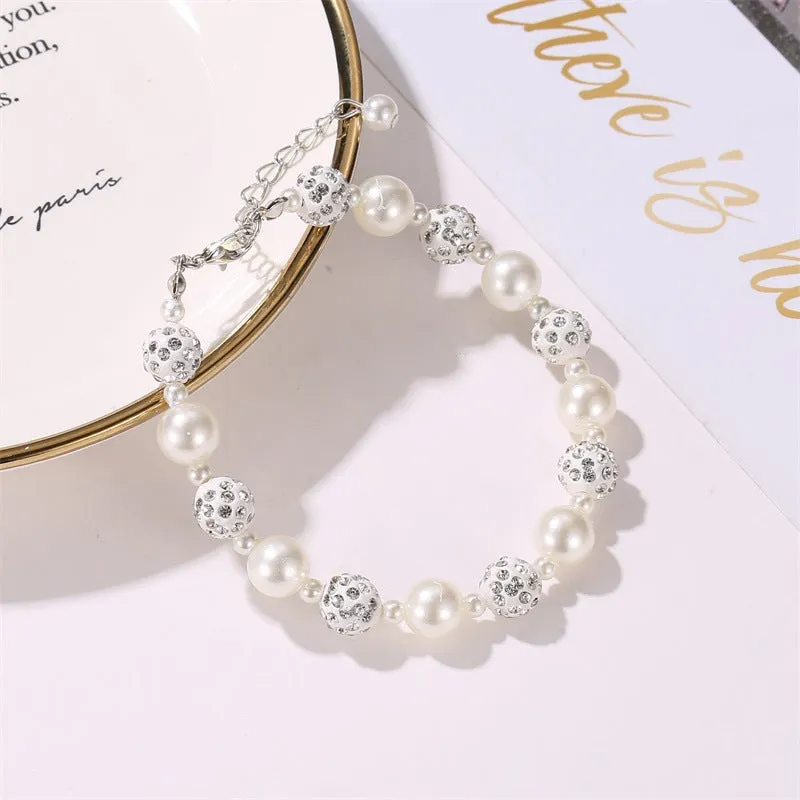 Simple Pearl Diamond Ball String Transfer Bead Bracelet