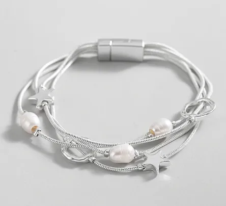 Simple Star & Pearl Silver Bracelet