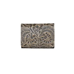 Small Ladies' Tri-Fold Wallet - Distressed Charcoal Brown