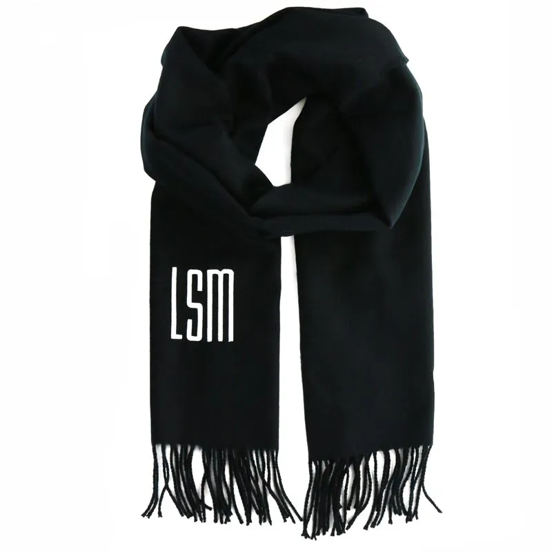 Solid Black Cashmere Feel Monogrammed Scarf