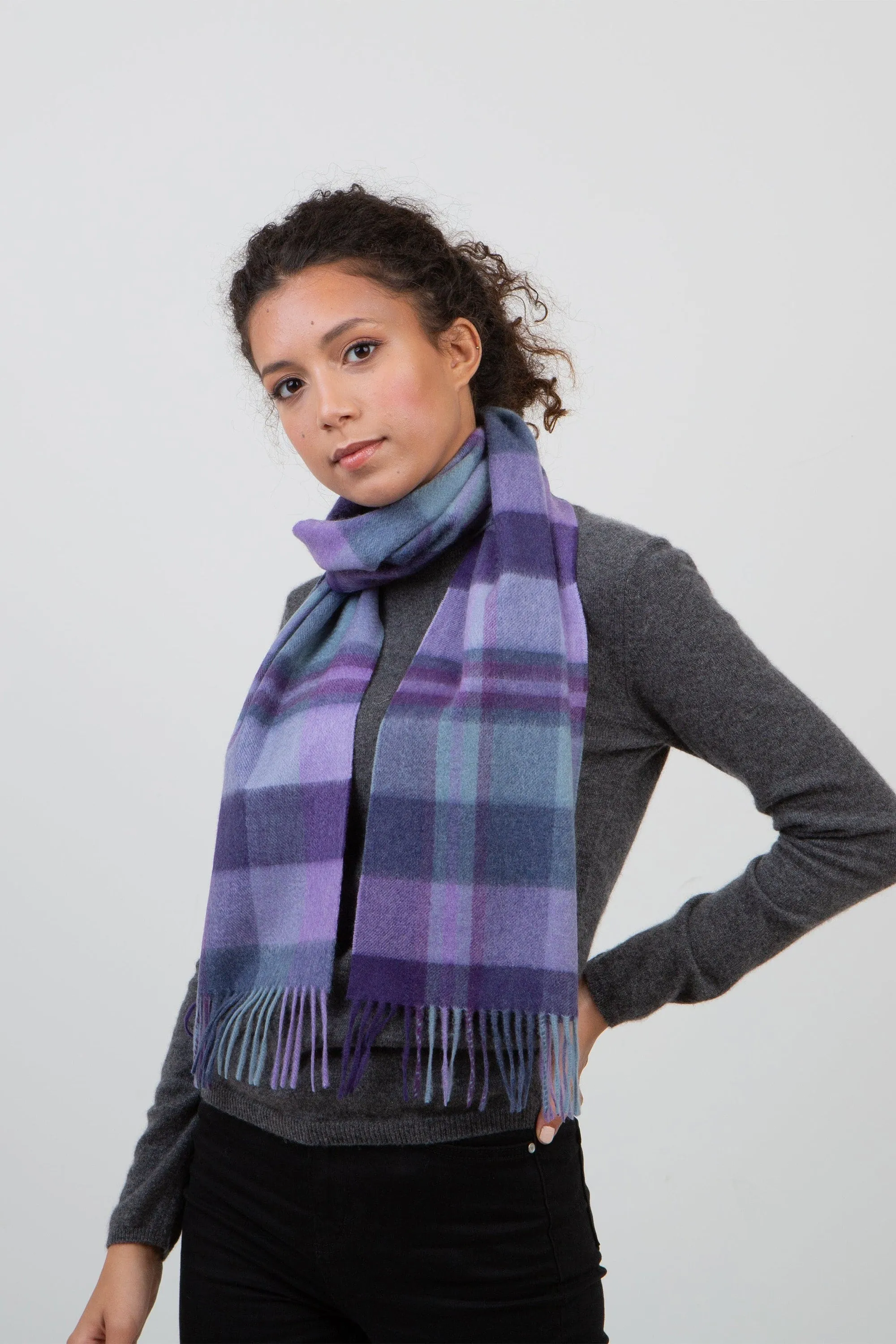 Square Check Cashmere Scarf - Heather