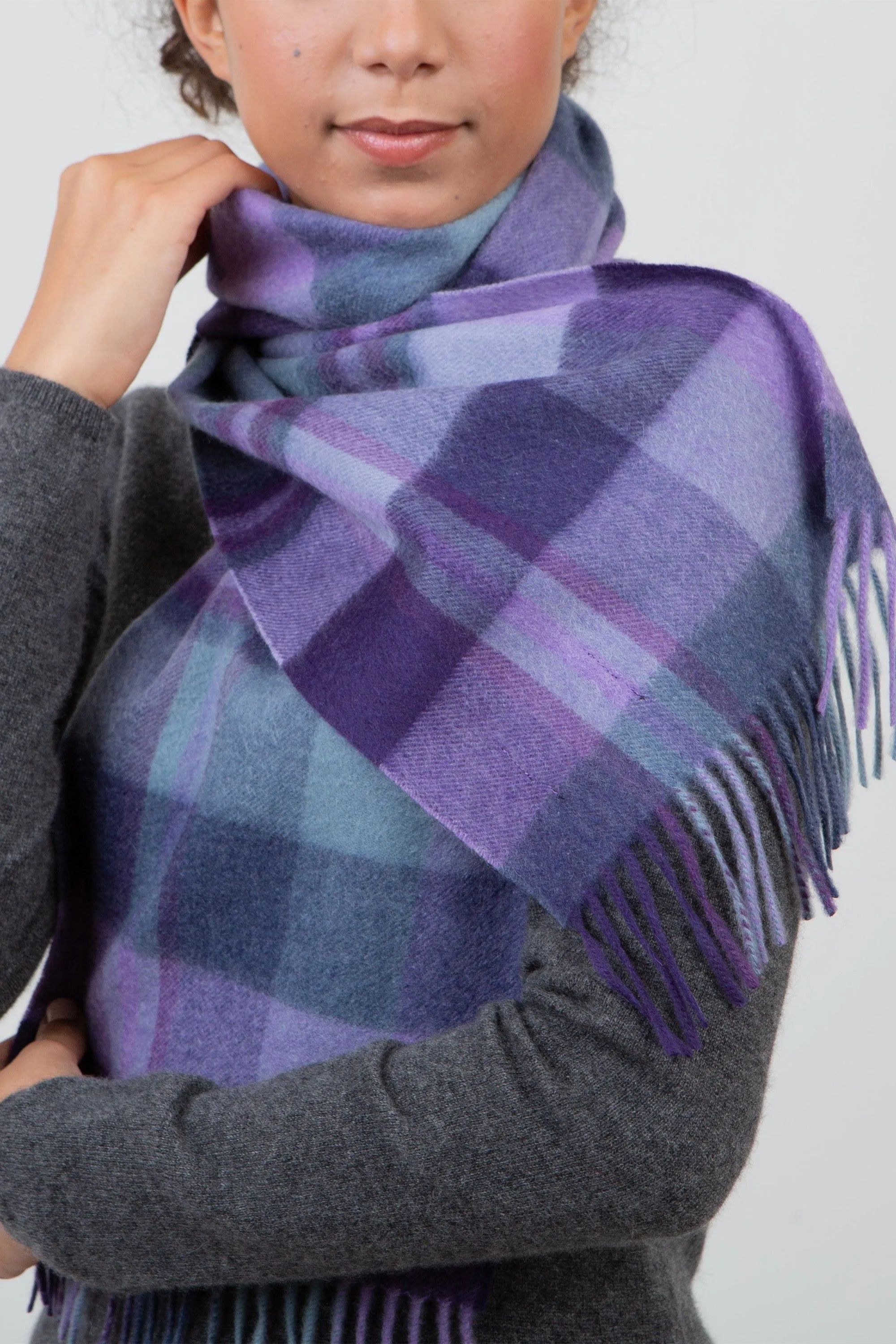 Square Check Cashmere Scarf - Heather