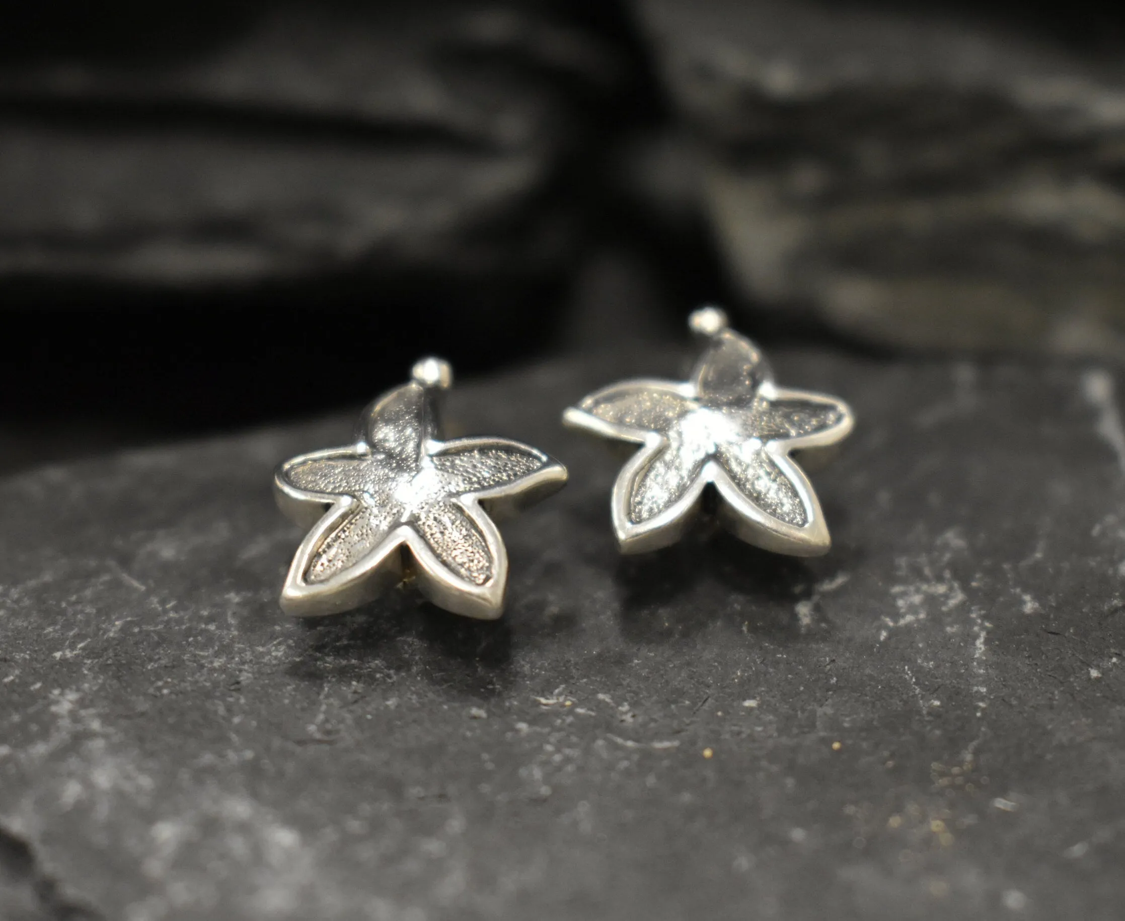 Starfish Earrings - Silver Flower Earrings - Silver Star Earrings