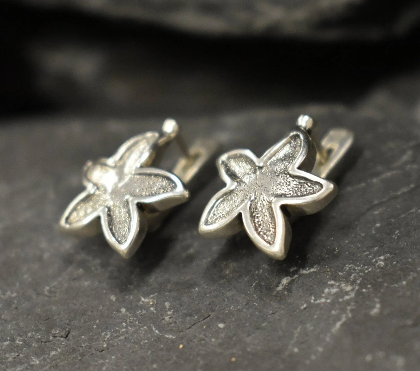 Starfish Earrings - Silver Flower Earrings - Silver Star Earrings