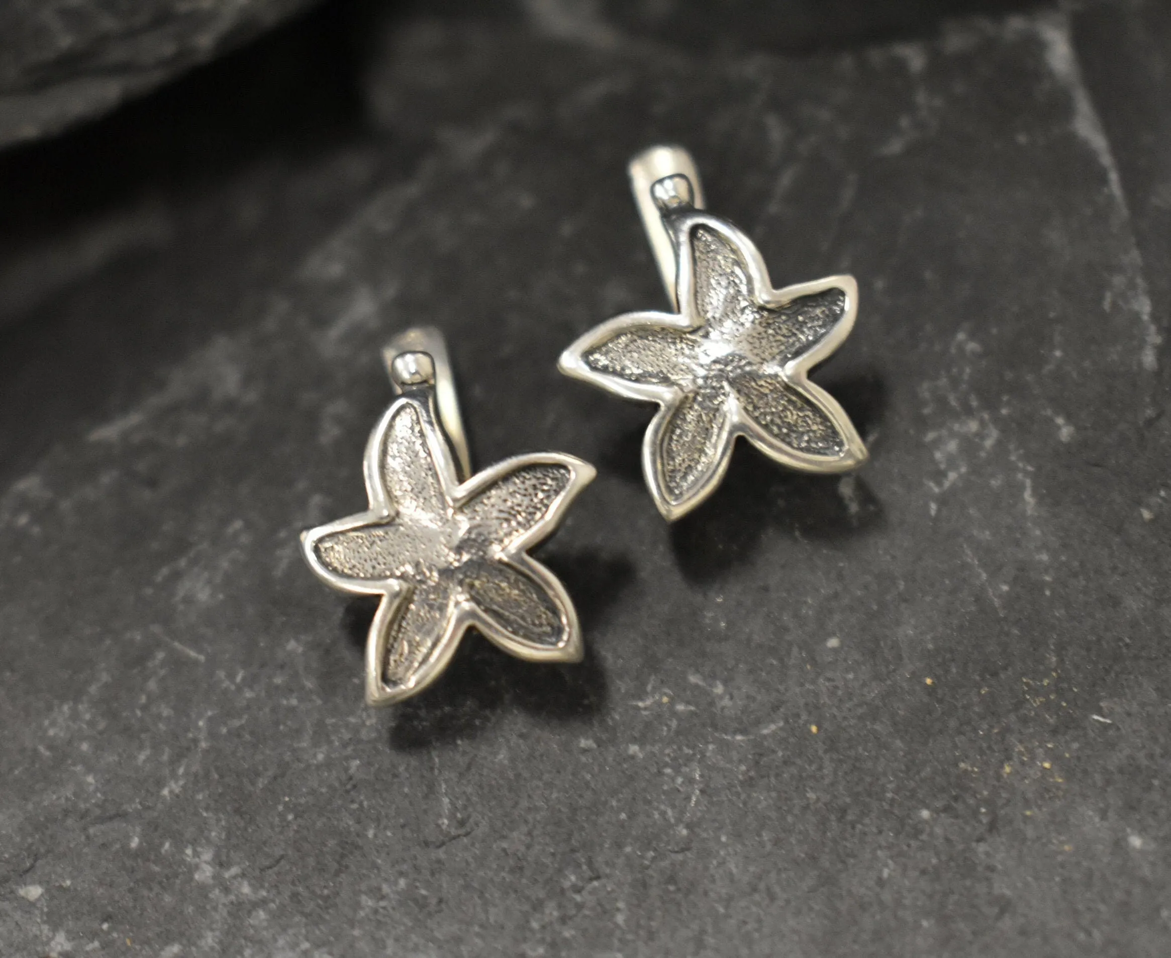 Starfish Earrings - Silver Flower Earrings - Silver Star Earrings