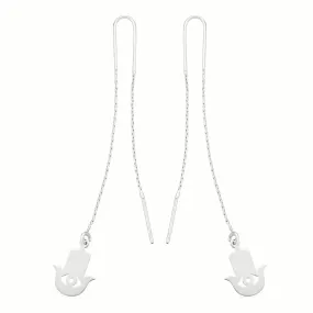 Sterling Silver Hand of Fatima Threader Earrings