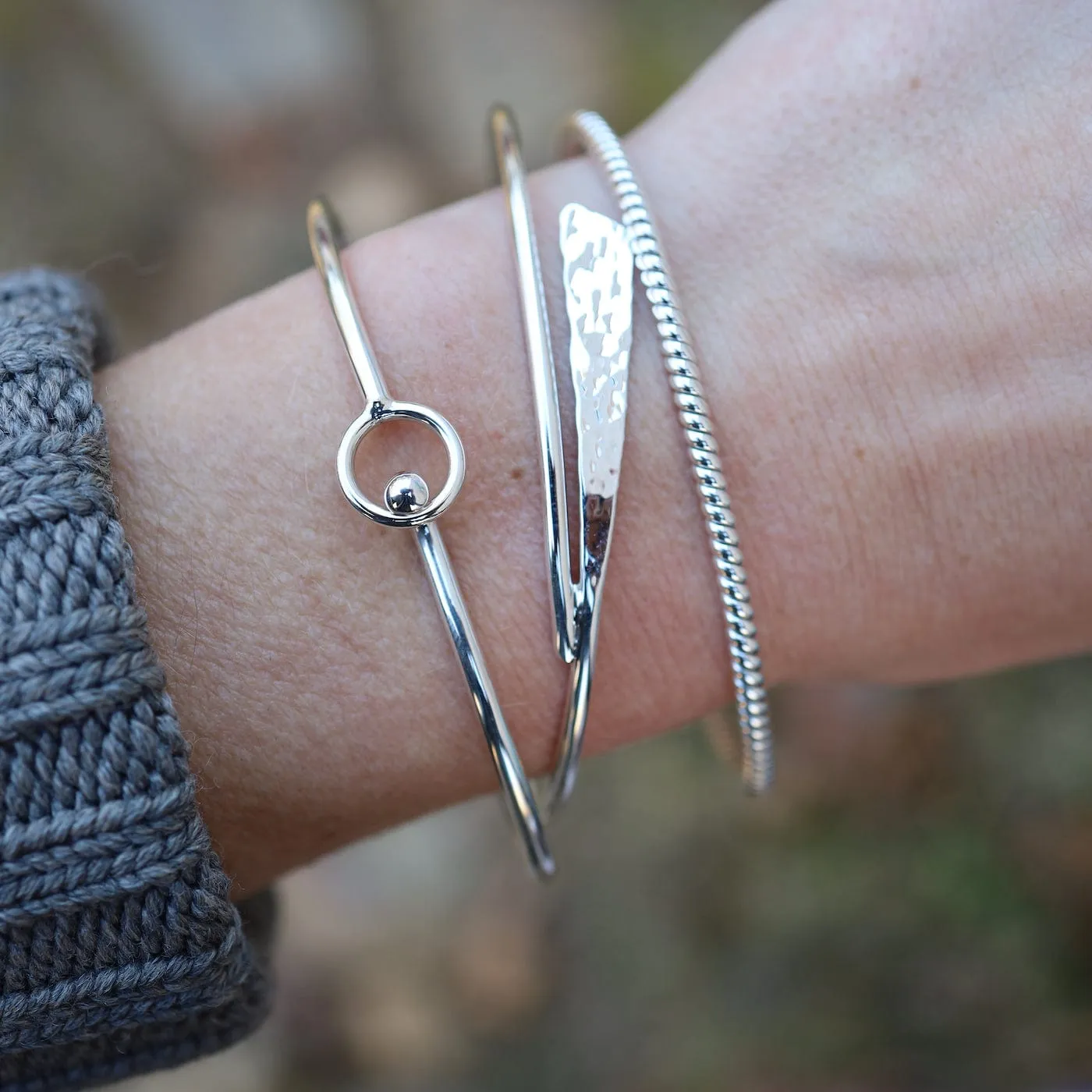 Sterling Silver Round Hook Bangle Bracelet