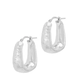 Textured, Large Silver Oval Hoop Earrings