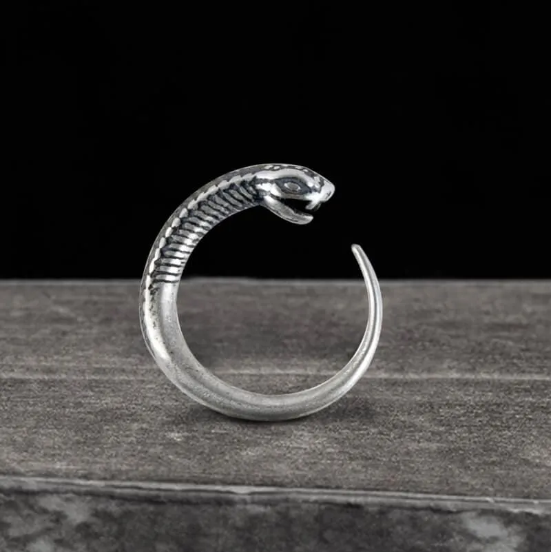 Vintage Snake-Shaped Sterling Silver Hoop Earrings