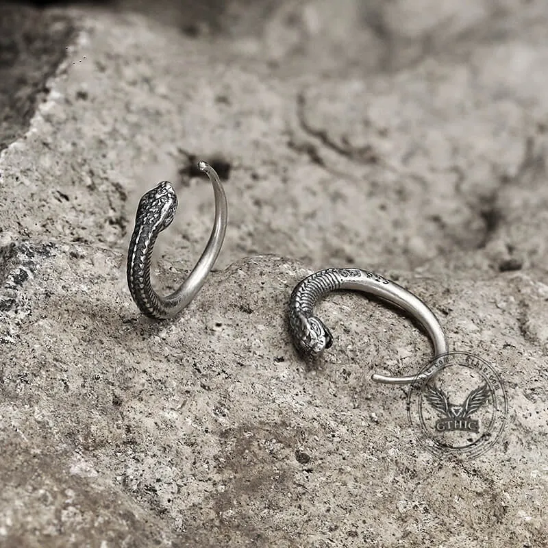 Vintage Snake-Shaped Sterling Silver Hoop Earrings